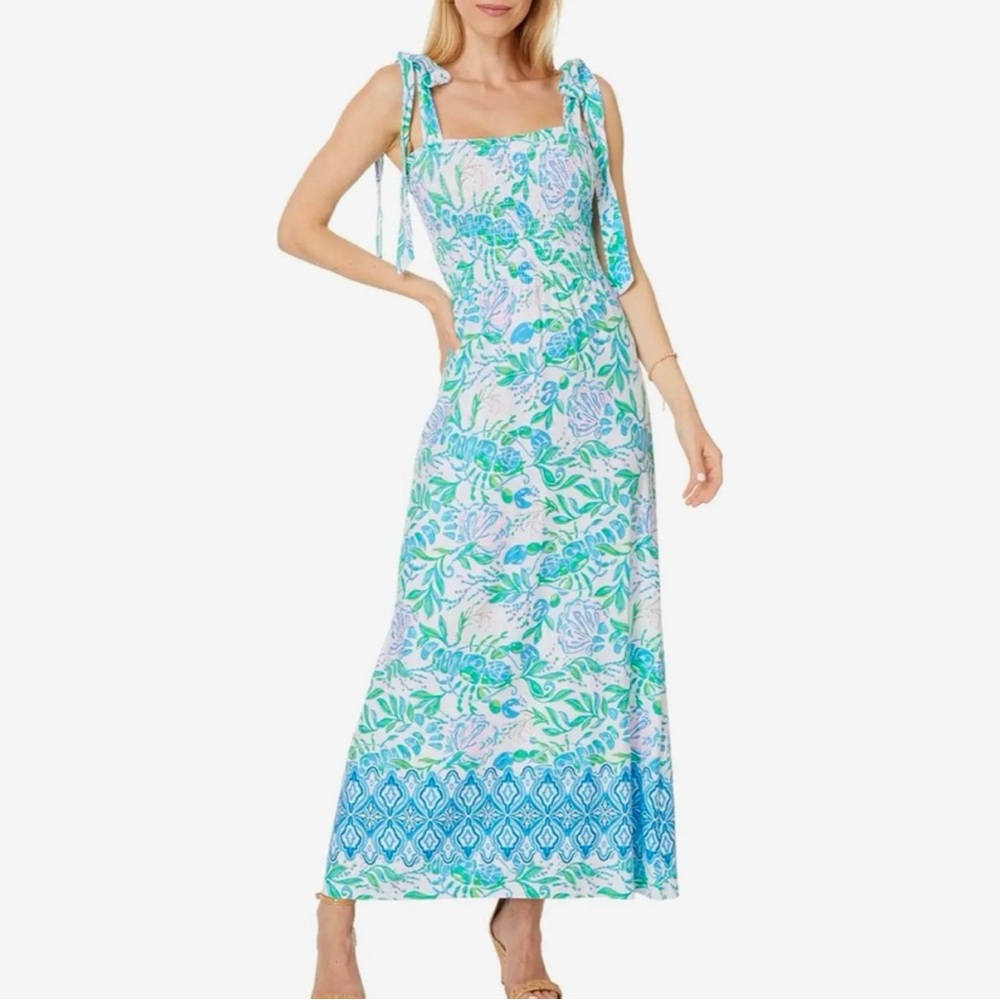 Floral Blue and Green Maxi Dress